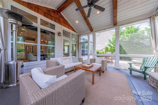 5256 Meadowcroft Way, Fort Mill, SC 29708 - sunroom / solarium featuring ceiling fan, an outdoor living space, and french doors