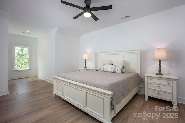 176 Windwood Ln, Troutman, NC 28166 - bedroom featuring dark wood finished floors, recessed lighting, and a ceiling fan