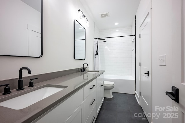 176 Windwood Ln, Troutman, NC 28166 - full bathroom featuring tile patterned floors, double vanity, bathtub / shower combination, and recessed lighting