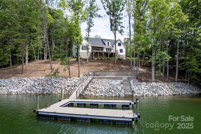 176 Windwood Ln, Troutman, NC 28166 - dock area featuring a deck with water view and stairway
