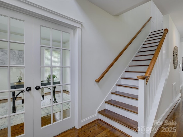 8508 Sandowne Ln, Huntersville, NC 28078 - staircase with wood finished floors and french doors