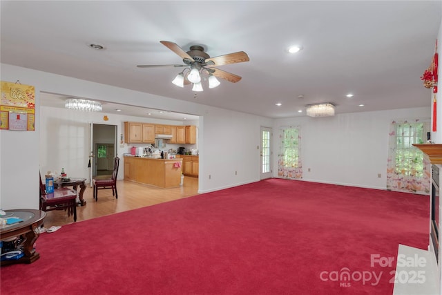 98 Choga Rdg, Whittier, NC 28789 - unfurnished living room featuring recessed lighting, a ceiling fan, and light carpet