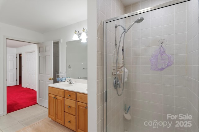 98 Choga Rdg, Whittier, NC 28789 - full bathroom featuring vanity, a shower stall, and tile patterned floors