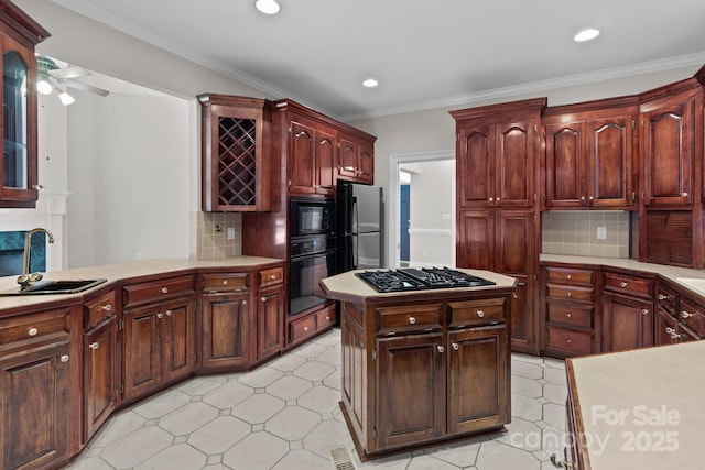 165 Futrell Lndg, New London, NC 28127 - kitchen with black appliances, recessed lighting, light countertops, decorative backsplash, and a ceiling fan