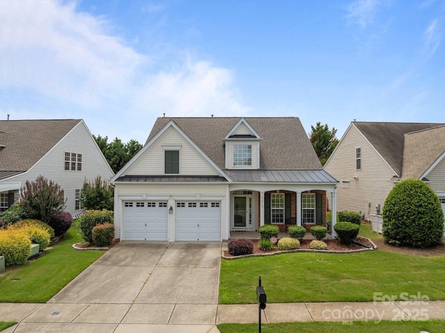 5238 Prosperity View Dr, Charlotte, NC 28269 - traditional-style home featuring concrete driveway, a front lawn, a standing seam roof, a porch, and a metal roof