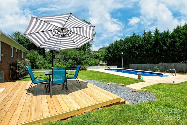 306 2nd Avenue Pl NE, Conover, NC 28613 - view of swimming pool with a deck, a fenced backyard, and outdoor dining space