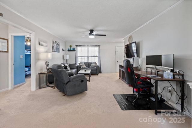 1013 Ashwood Pl, Salisbury, NC 28146 - carpeted office space featuring ceiling fan and ornamental molding