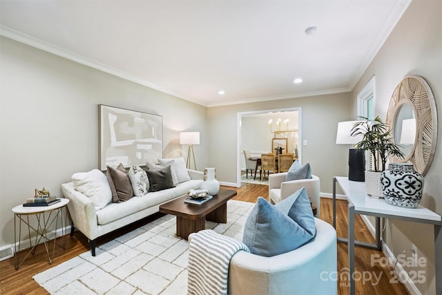 6150 Rocky Falls Rd, Charlotte, NC 28211 - living room with recessed lighting, crown molding, and wood finished floors