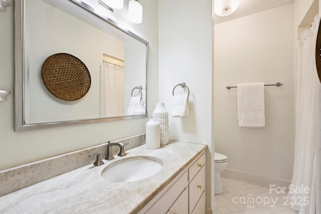 6150 Rocky Falls Rd, Charlotte, NC 28211 - full bathroom featuring vanity, tile patterned floors, and a shower with curtain