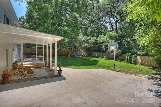 6150 Rocky Falls Rd, Charlotte, NC 28211 - fenced backyard with a patio area and a playground