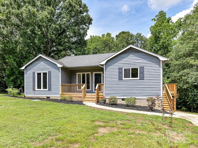 1117 Hidden Brook Ln, Clover, SC 29710 - ranch-style house featuring crawl space, a front lawn, and a wooden deck
