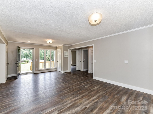 1117 Hidden Brook Ln, Clover, SC 29710 - unfurnished living room with crown molding, dark wood-style flooring, and a textured ceiling