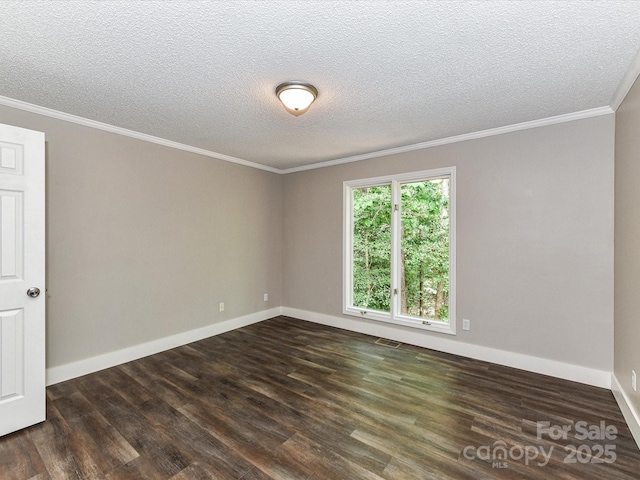 1117 Hidden Brook Ln, Clover, SC 29710 - unfurnished room with dark wood-type flooring, ornamental molding, and a textured ceiling