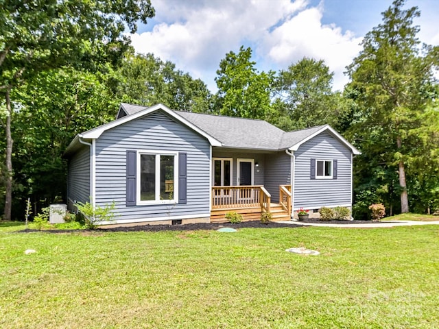 1117 Hidden Brook Ln, Clover, SC 29710 - ranch-style home featuring crawl space, a front lawn, a deck, and roof with shingles