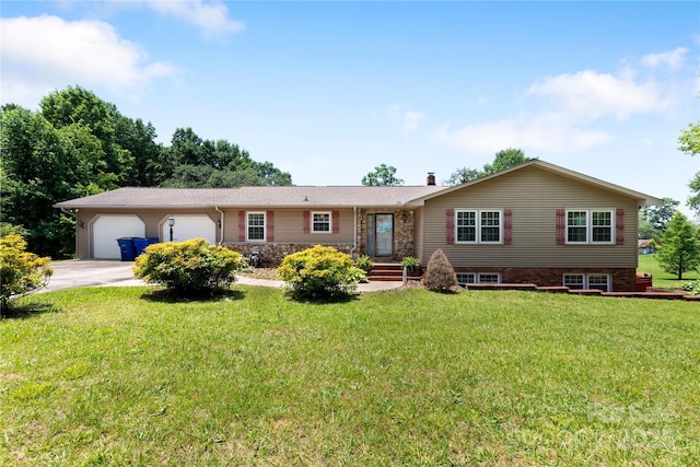 5563 Grace Chapel Rd, Hickory, NC 28601 - ranch-style house with a garage, driveway, a front yard, and a chimney