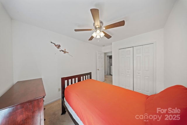 14664 Lions Paw St, Charlotte, NC 28273 - bedroom with light colored carpet, a closet, and a ceiling fan