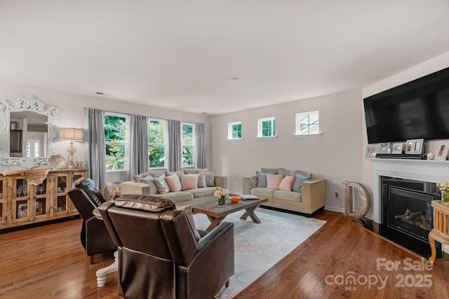 3701 Methodist Church Ln, Waxhaw, NC 28173 - living area featuring wood finished floors and a glass covered fireplace