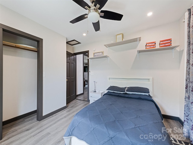 229 Yellow Bird Branch Rd, Sylva, NC 28779 - bedroom with light wood-style flooring, a ceiling fan, and recessed lighting