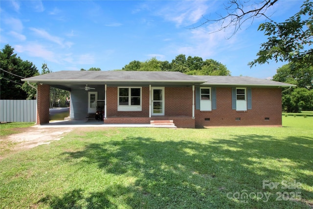 1145 Craigbrow Cir, Chester, SC 29706 - view of front of house featuring crawl space, a carport, brick siding, driveway, and a ceiling fan