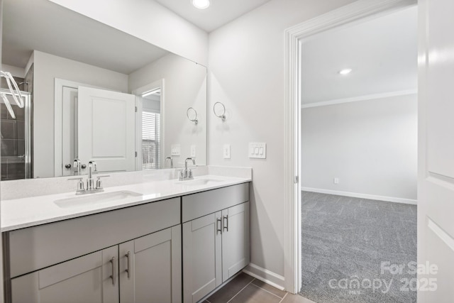 2125 Rolling Hills Ct, Stanley, NC 28164 - full bathroom with double vanity and recessed lighting