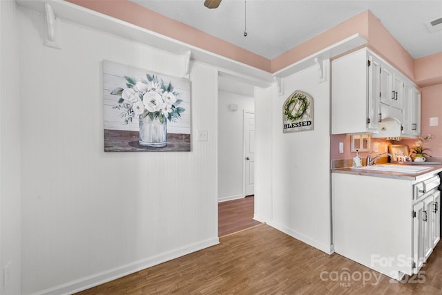 1670 Robins Nest Ct Unit D, Gastonia, NC 28054 - kitchen with wood finished floors, white cabinets, light countertops, and ceiling fan