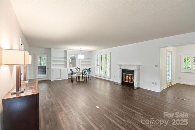 55 Diamond Ridge Ln, Columbus, NC 28722 - living area featuring dark wood-style flooring, a fireplace, and built in features