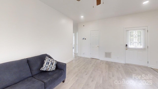 6825 Woodleaf Rd, Woodleaf, NC 27054 - unfurnished living room with a ceiling fan, light wood finished floors, and recessed lighting