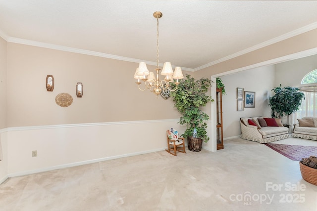 8701 Appaloosa Way Ln, Charlotte, NC 28216 - dining area with carpet, crown molding, and a chandelier