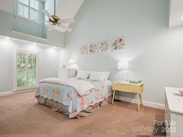 2032 Greenbrook Pkwy, Matthews, NC 28104 - carpeted bedroom with a towering ceiling and a ceiling fan