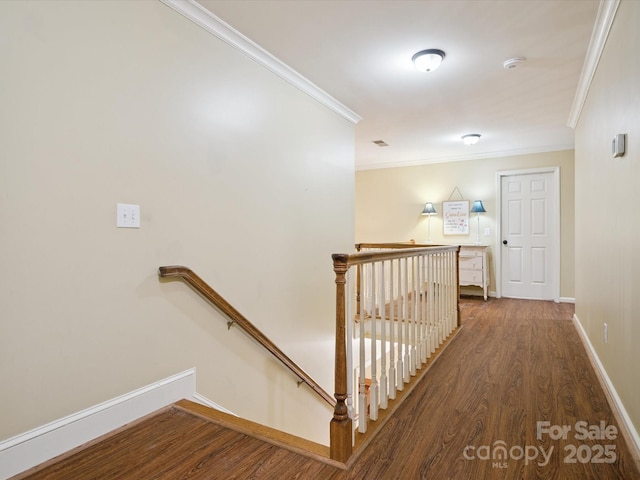 2032 Greenbrook Pkwy, Matthews, NC 28104 - corridor featuring an upstairs landing, ornamental molding, and wood finished floors