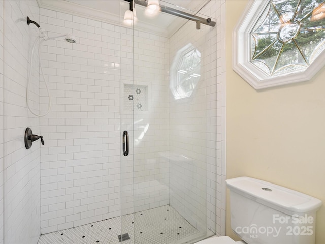 2032 Greenbrook Pkwy, Matthews, NC 28104 - bathroom featuring a stall shower and crown molding