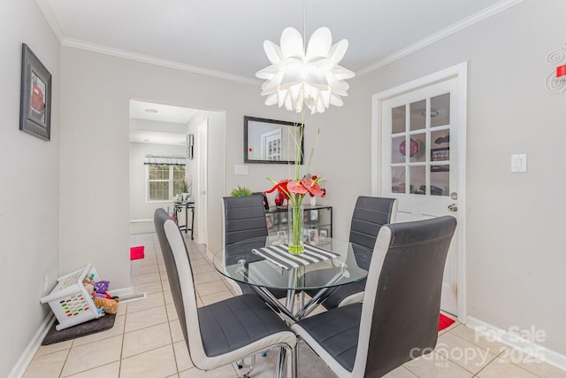713 Hickory Hill Ct, Gastonia, NC 28054 - dining space with tile patterned floors, a chandelier, and ornamental molding