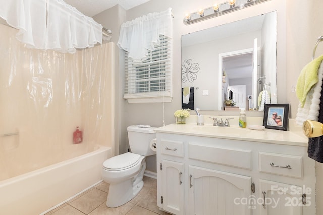 713 Hickory Hill Ct, Gastonia, NC 28054 - bathroom with tile patterned floors, vanity, and shower / bath combination with curtain
