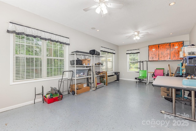 713 Hickory Hill Ct, Gastonia, NC 28054 - office featuring ceiling fan, recessed lighting, and speckled floor