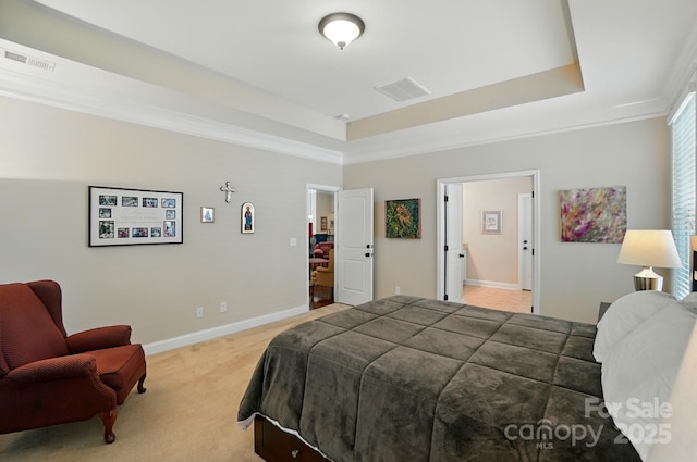 9330 Carneros Creek Rd, Charlotte, NC 28214 - bedroom featuring a raised ceiling, light colored carpet, and ornamental molding