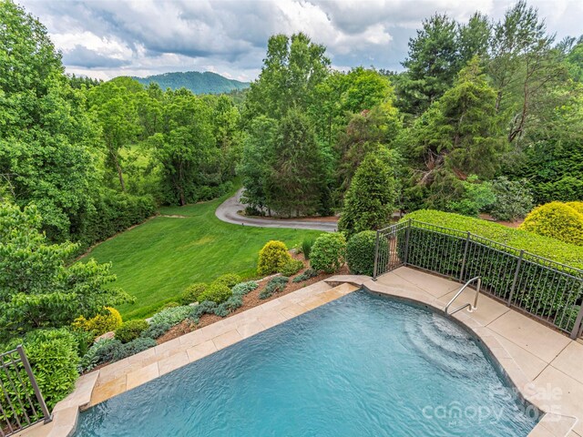 1 Hickory Rdg, Fletcher, NC 28732 - outdoor pool featuring a wooded view and a patio area