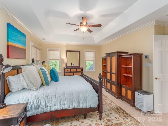 1 Hickory Rdg, Fletcher, NC 28732 - carpeted bedroom with a tray ceiling, ceiling fan, and ornamental molding