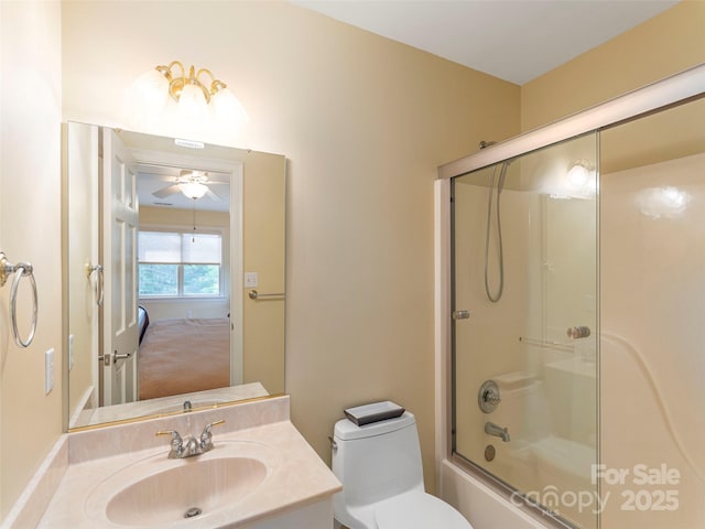 1 Hickory Rdg, Fletcher, NC 28732 - full bathroom with enclosed tub / shower combo, vanity, connected bathroom, and ceiling fan