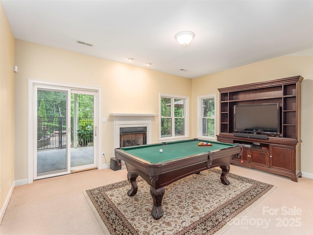 1 Hickory Rdg, Fletcher, NC 28732 - rec room with light colored carpet, billiards, and a fireplace