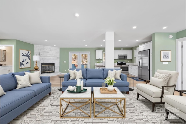 3433 Spinner Ct, Sherrills Ford, NC 28673 - living area featuring a large fireplace and recessed lighting