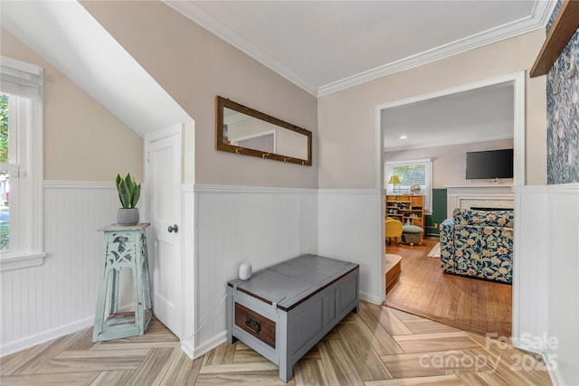 2034 Lanier Ave, Charlotte, NC 28205 - hallway with wainscoting and ornamental molding