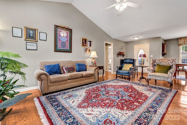 16 Sunview Cir, Arden, NC 28704 - living room featuring a ceiling fan, vaulted ceiling, and wood finished floors