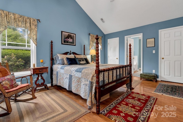 16 Sunview Cir, Arden, NC 28704 - bedroom featuring high vaulted ceiling and wood finished floors