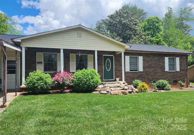 203 Shuping St, Morganton, NC 28655 - single story home featuring brick siding, a front lawn, covered porch, and roof with shingles