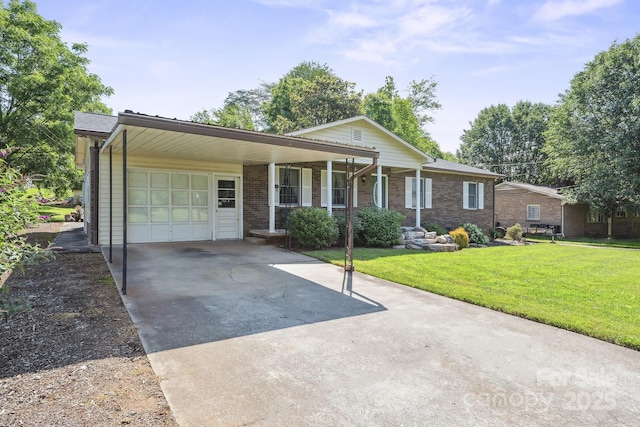 203 Shuping St, Morganton, NC 28655 - ranch-style house featuring a garage, driveway, a front lawn, a porch, and brick siding