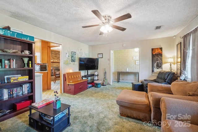 203 Shuping St, Morganton, NC 28655 - living area with a ceiling fan, carpet floors, and a textured ceiling