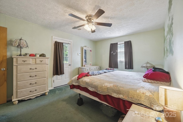 203 Shuping St, Morganton, NC 28655 - bedroom with multiple windows, a textured ceiling, carpet floors, and ceiling fan