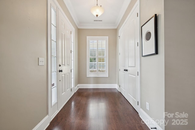 12525 Druids Glen Dr, Pineville, NC 28134 - foyer featuring ornamental molding and dark wood-type flooring
