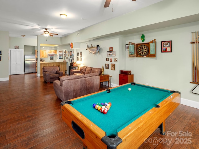 303 S Braeside Ct, Asheville, NC 28803 - playroom with a ceiling fan, hardwood / wood-style floors, and billiards table