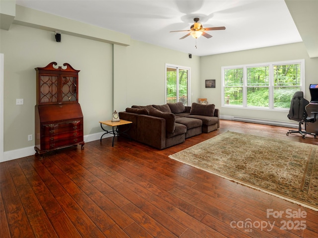 303 S Braeside Ct, Asheville, NC 28803 - living area featuring ceiling fan, hardwood / wood-style floors, a baseboard heating unit, and an office area